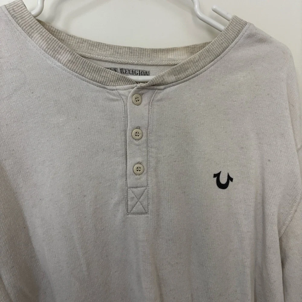 True Religion Beige off white Long-Sleeve cotton linen shirt